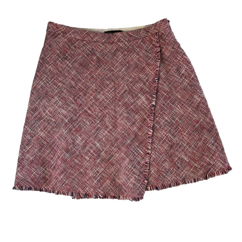 banana republic Pink Tweed Faux Wrap Skirt Fringe HemA Line  Mini Skirt Size 6